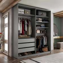 Guarda-Roupa Closet Monreale 100 % MDF 3 Gavetas Cinza 160 cm