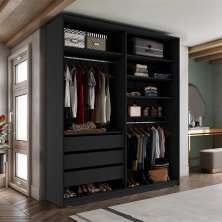 Guarda-Roupa Closet Monreale 100 % MDF 3 Gavetas Preto 160 cm