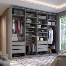 Guarda-Roupa Closet Sion 100% MDF 6 Gavetas Cinza 277 cm