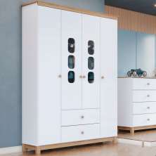 Guarda-Roupa Infantil Aconchego 4 Portas 2 Gavetas Branco e Jequitibá