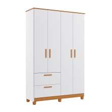 Guarda-Roupa Infantil Jujuba 4 Portas 2 Gavetas Branco e Nature