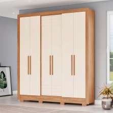 Guarda-Roupa Solteiro Briz 6 Portas 3 Gavetas Nature e Off White