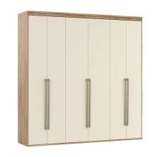 Guarda-Roupa Solteiro Casal 6 Portas 6 Gavetas Carvalho e Off White 207 cm