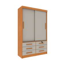 Guarda-Roupa Solteiro Chicago 2 Portas 6 Gavetas Cinamomo e Off White