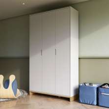 Guarda-Roupa Solteiro Cubo 3 Portas 2 Gavetas Branco e Platano