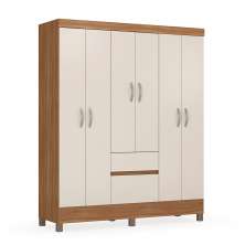 Guarda-Roupa Solteiro Flash 6 Portas 2 Gavetas Amêndola e Off White