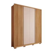 Guarda-Roupa Solteiro New Apollo Ripado 4 Portas 3 Gavetas Buriti e Off White