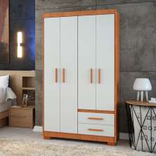 Guarda-Roupa Solteiro Primacy 4 Portas 2 Gavetas Freijó Wood e Off White
