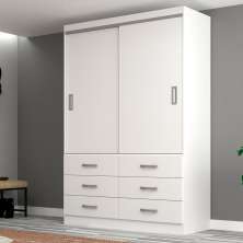 Guarda-Roupa Solteiro Veneza 2 Portas 6 Gavetas Branco