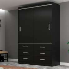 Guarda-Roupa Solteiro Veneza 2 Portas 6 Gavetas Preto