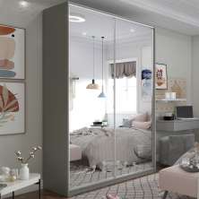 Guarda-Roupa Solteiro com 2 Espelhos Zermatt 100% MDF 2 Portas 3 Gavetas Cinza