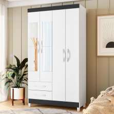 Guarda-Roupa Solteiro com Espelho Âmbar Flex 4 Portas 2 Gavetas Branco