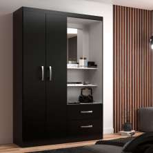 Guarda-Roupa Solteiro com Espelho Capelinha 2 Portas 2 Gavetas Preto
