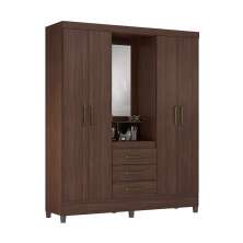 Guarda-Roupa Solteiro com Espelho Capelinha 4 Portas 3 Gavetas Café