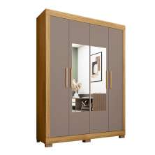 Guarda-Roupa Solteiro com Espelho Eden 4 Portas 2 Gavetas Lamina Mel e Cacao