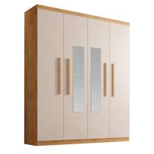 Guarda-Roupa Solteiro com Espelho Malibu 4 Portas 2 Gavetas Imbuia e Off White