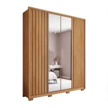 Guarda-Roupa Solteiro com Espelho New Apollo Ripado 4 Portas 3 Gavetas Buriti e Fendi