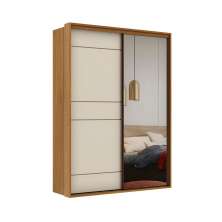 Guarda-Roupa Solteiro com Espelho Qualitá 100% MDF 2 Portas 3 Gavetas Freijó e Off White