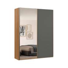 Guarda-Roupa Solteiro com Espelho Raffinato 100% MDF 2 Portas Freijó e Titânio
