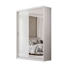 Guarda-Roupa Solteiro com Espelho Riva Flex 2 Portas 4 Gavetas Branco e Amêndola