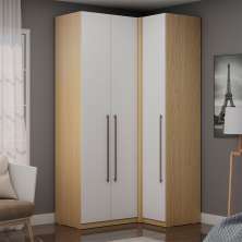 Guarda-Roupa de Canto Solteiro Infinity 3 Portas 2 Gavetas Branco e Savana