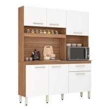 Kit de Cozinha Álamo 6 Portas 1 Gaveta Amêndola e Branco