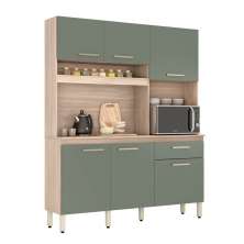 Kit de Cozinha Álamo 6 Portas 1 Gaveta Avena e Menta