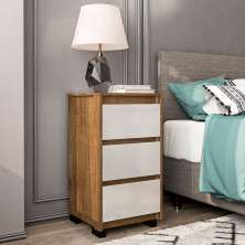 Mesa de Cabeceira Coimbra 3 Gavetas Freijó e Off White