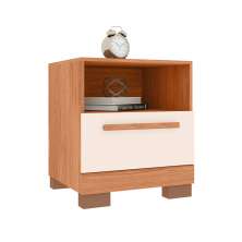Mesa de Cabeceira Eden 1 Gaveta Freijó e Off White