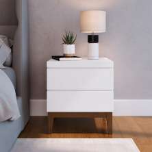Mesa de Cabeceira Fresh com Suporte Extensível 2 Gavetas Branco e Imbuia
