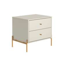 Mesa de Cabeceira Jasper 2 Gavetas Off White e Dourada