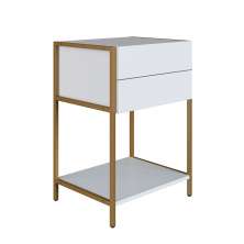 Mesa de Cabeceira Noruega 2 Gavetas Branca e Dourada