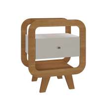 Mesa de Cabeceira Theo com USB 1 Gaveta Off White e Cinamomo