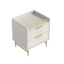 Mesa de Cabeceira Yves 2 Gavetas Off White e Dourada