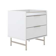 Mesa de Cabeceira Yves com LED 2 Gavetas Branca e Champanhe