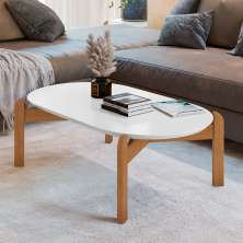 Mesa de Centro Oval Lizz Branco e Cedro