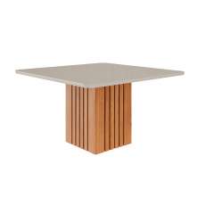 Mesa de Jantar Quadrada com Tampo de Vidro Ana Off White e Cinamomo 130 cm