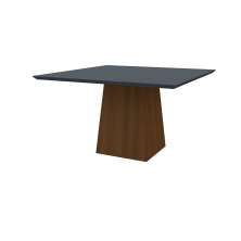 Mesa de Jantar Quadrada com Tampo de Vidro Jasmin Cinza e Imbuia 135 cm