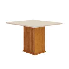 Mesa de Jantar Quadrada com Tampo de Vidro Napoli Off White e Freijó 90 cm
