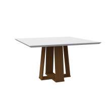 Mesa de Jantar Quadrada com Tampo de Vidro Valencia Off White e Imbuia 135 cm