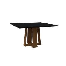 Mesa de Jantar Quadrada com Tampo de Vidro Valencia Preta e Imbuia 135 cm