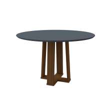Mesa de Jantar Redonda com Tampo de Vidro Isabela Cinza e Imbuia 117 cm