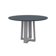 Mesa de Jantar Redonda com Tampo de Vidro Isabela Cinza e Off White 117 cm