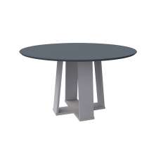 Mesa de Jantar Redonda com Tampo de Vidro Isabela Cinza e Off White 135 cm