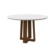 Mesa de Jantar Redonda com Tampo de Vidro Isabela Off White e Imbuia 117 cm