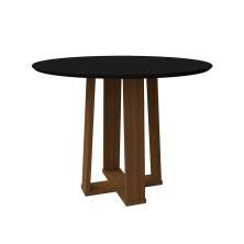 Mesa de Jantar Redonda com Tampo de Vidro Isabela Preta e Imbuia 100 cm