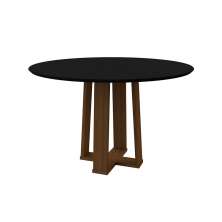 Mesa de Jantar Redonda com Tampo de Vidro Isabela Preta e Imbuia 117 cm