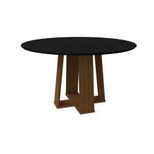 Mesa de Jantar Redonda com Tampo de Vidro Isabela Preta e Imbuia 135 cm