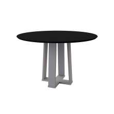 Mesa de Jantar Redonda com Tampo de Vidro Isabela Preta e Off White 117 cm
