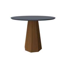 Mesa de Jantar Redonda com Tampo de Vidro Isis Cinza e Imbuia 100 cm